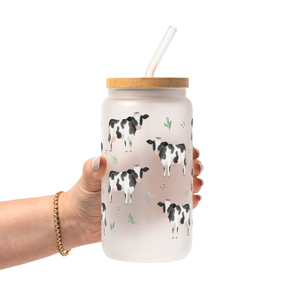 Cow Print Glass Cup, Mug & Tumbler with Lid and Straw