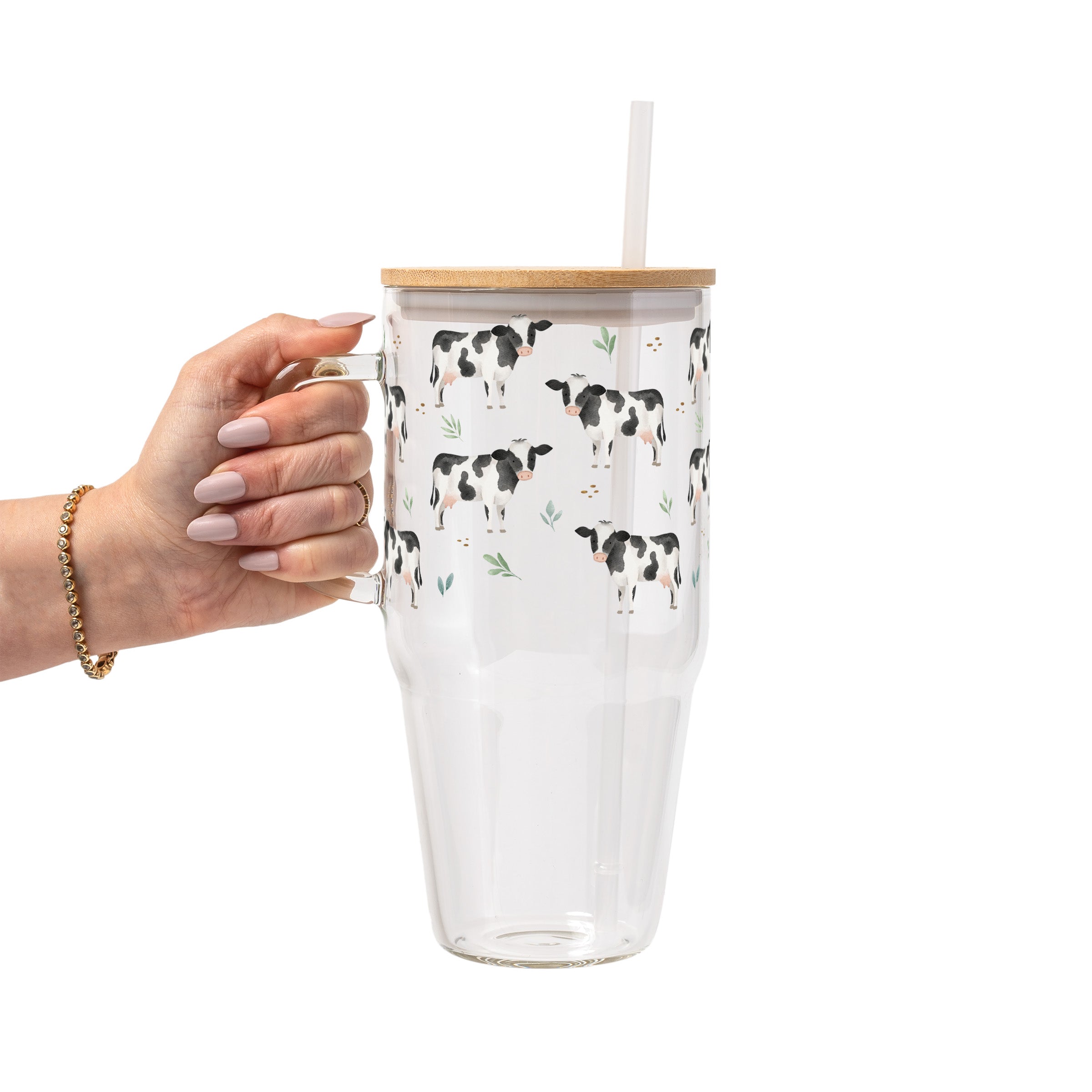 Cow Print Glass Cup, Mug & Tumbler with Lid and Straw