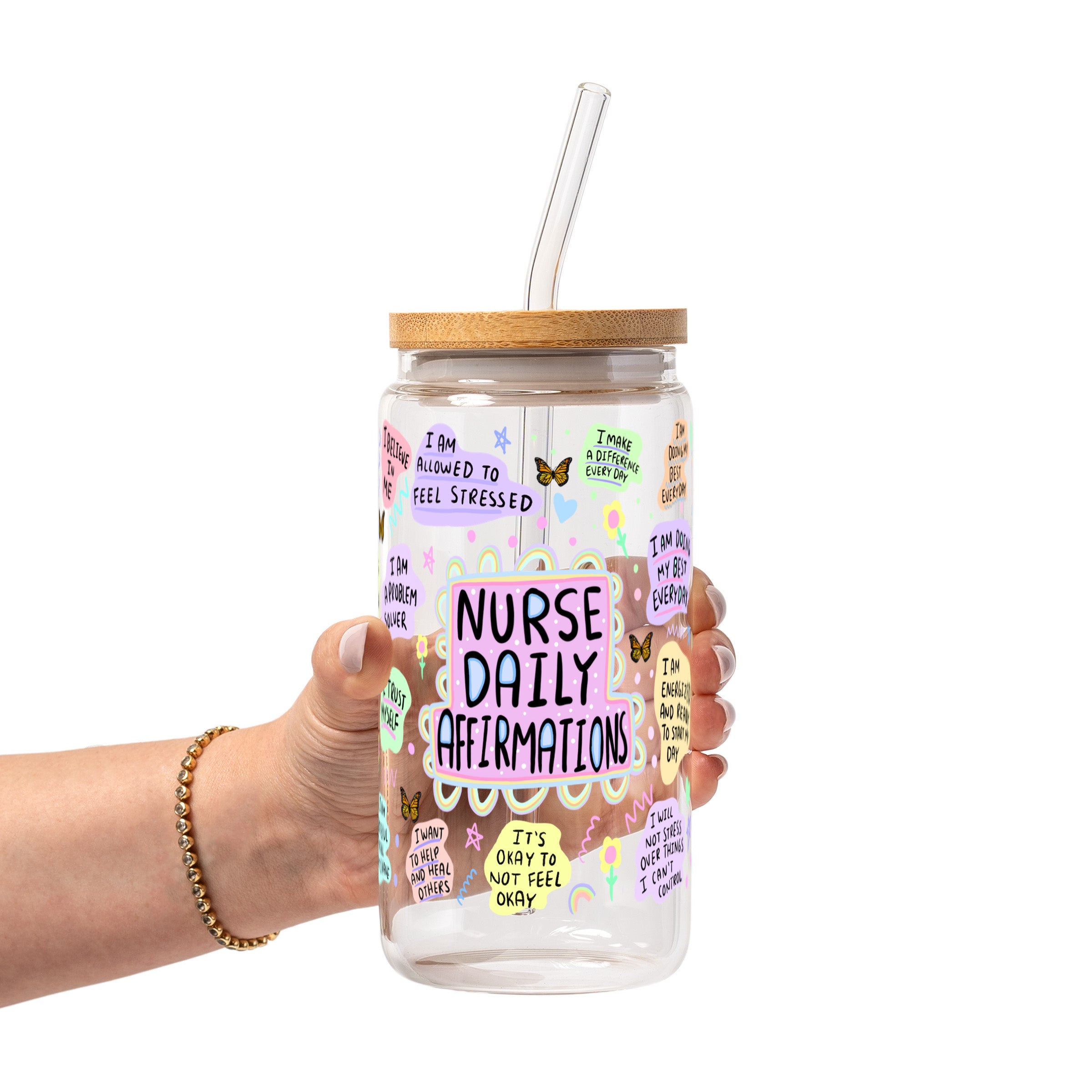 Nurse Daily Affirmations Glass Cup, Mug & Tumbler with Lid and Straw