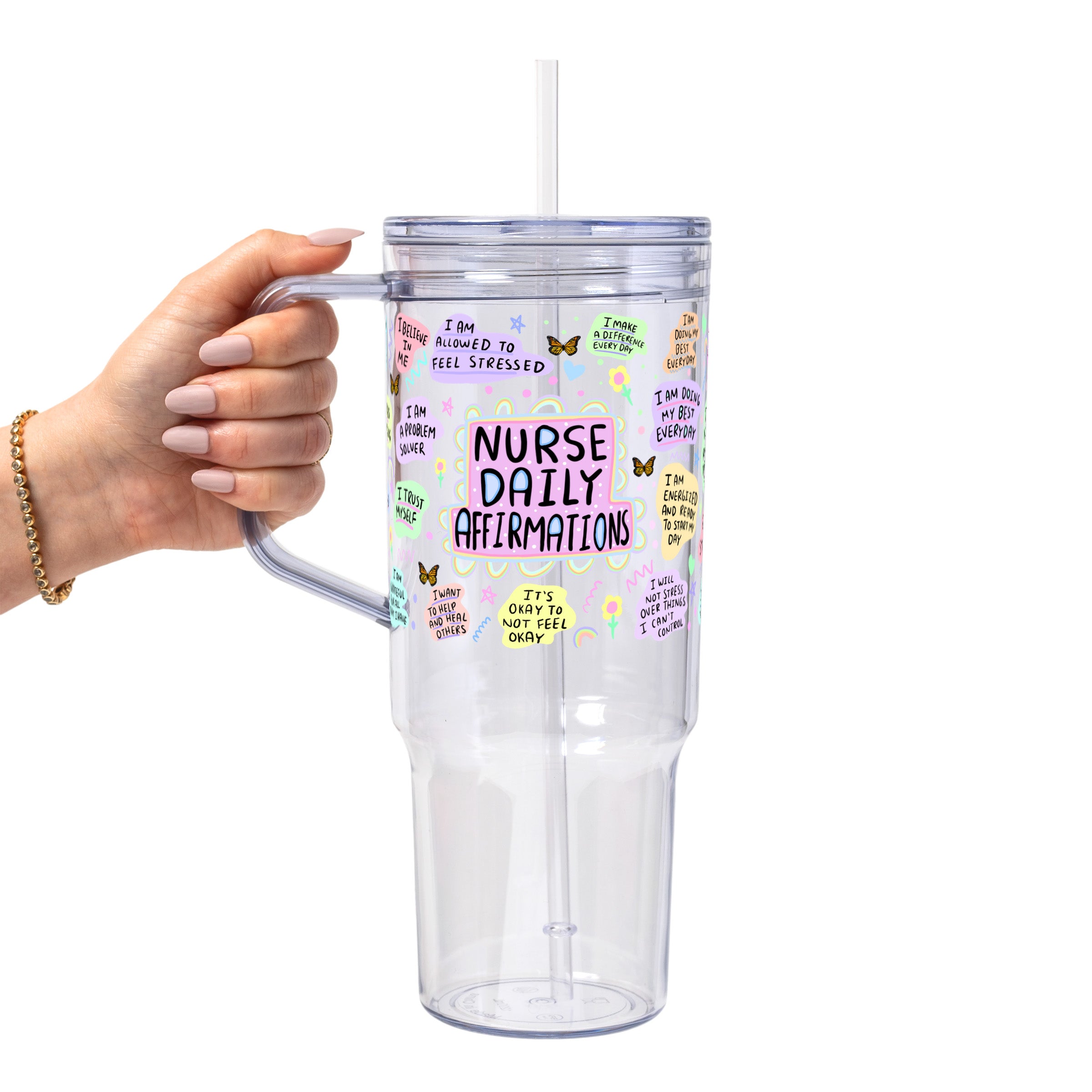Nurse Daily Affirmations Glass Cup, Mug & Tumbler with Lid and Straw