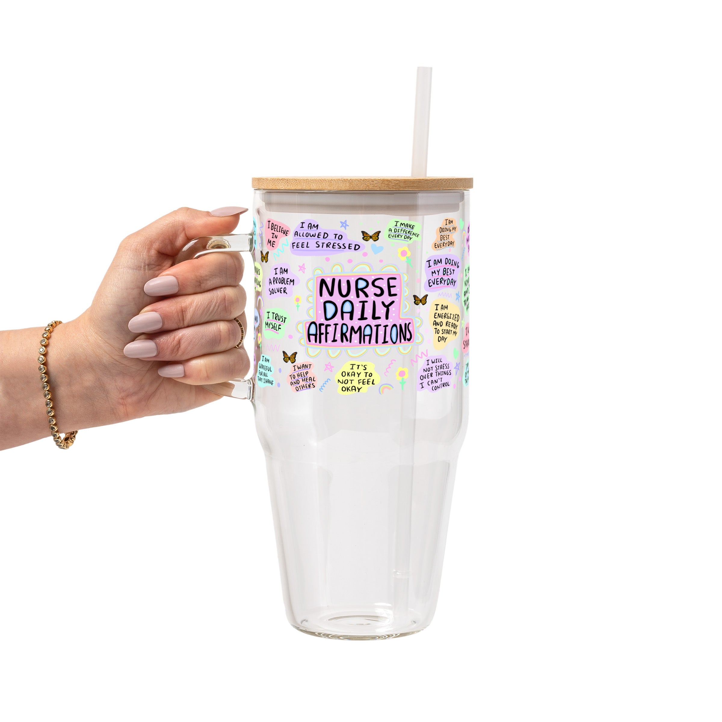 Nurse Daily Affirmations Glass Cup, Mug & Tumbler with Lid and Straw