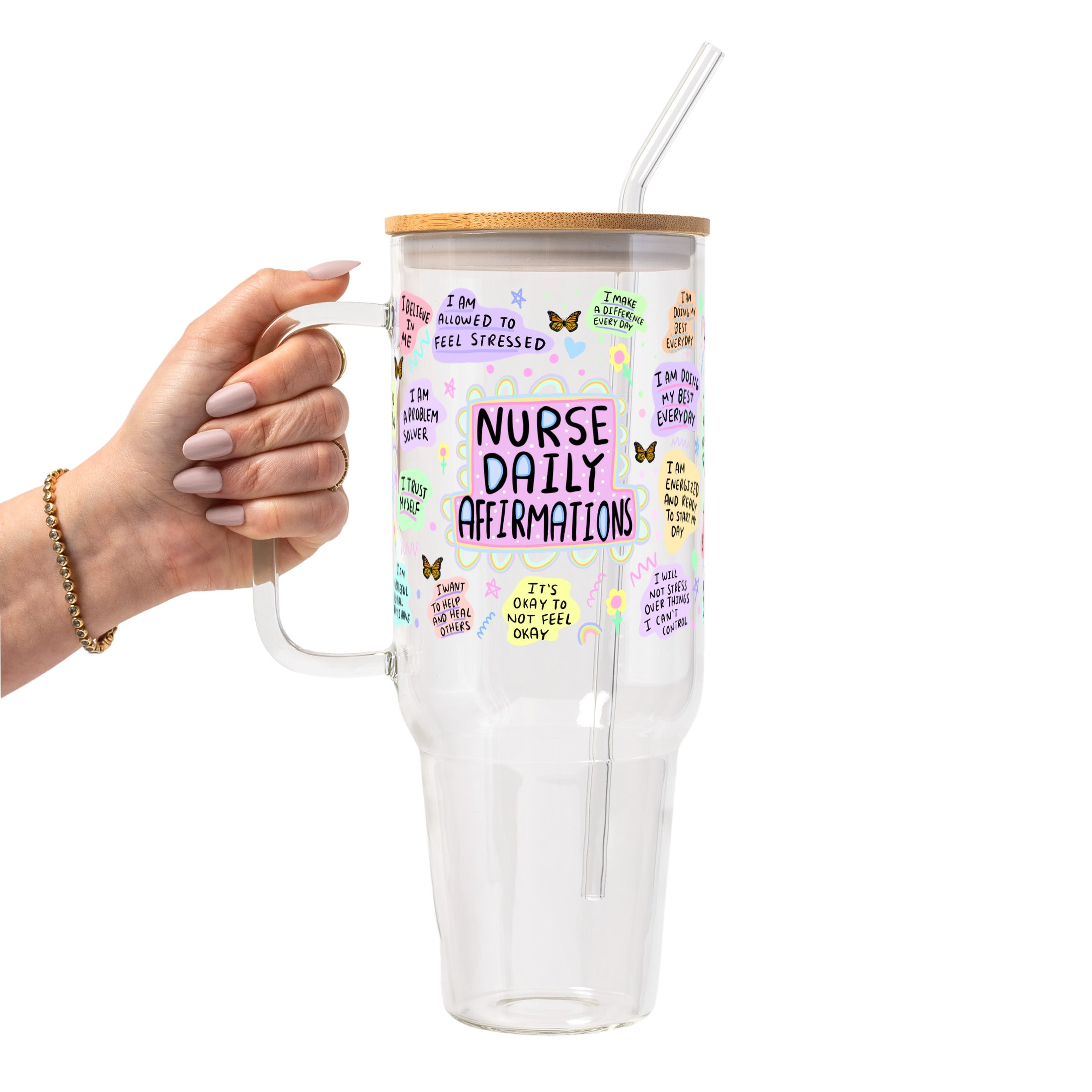 Nurse Daily Affirmations Glass Cup, Mug & Tumbler with Lid and Straw