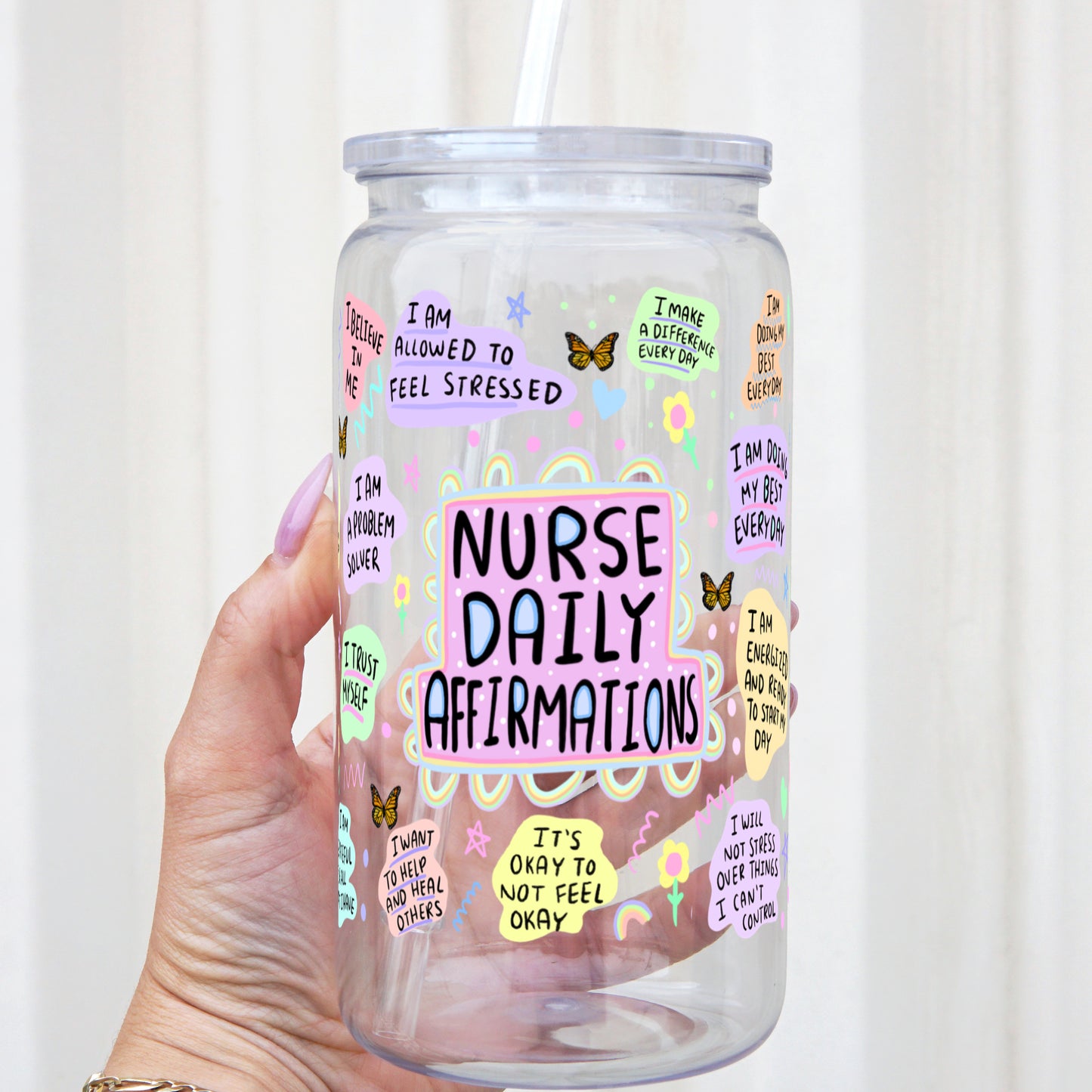 Nurse Daily Affirmation 16oz Acrylic Plastic Cup with Clear Lid