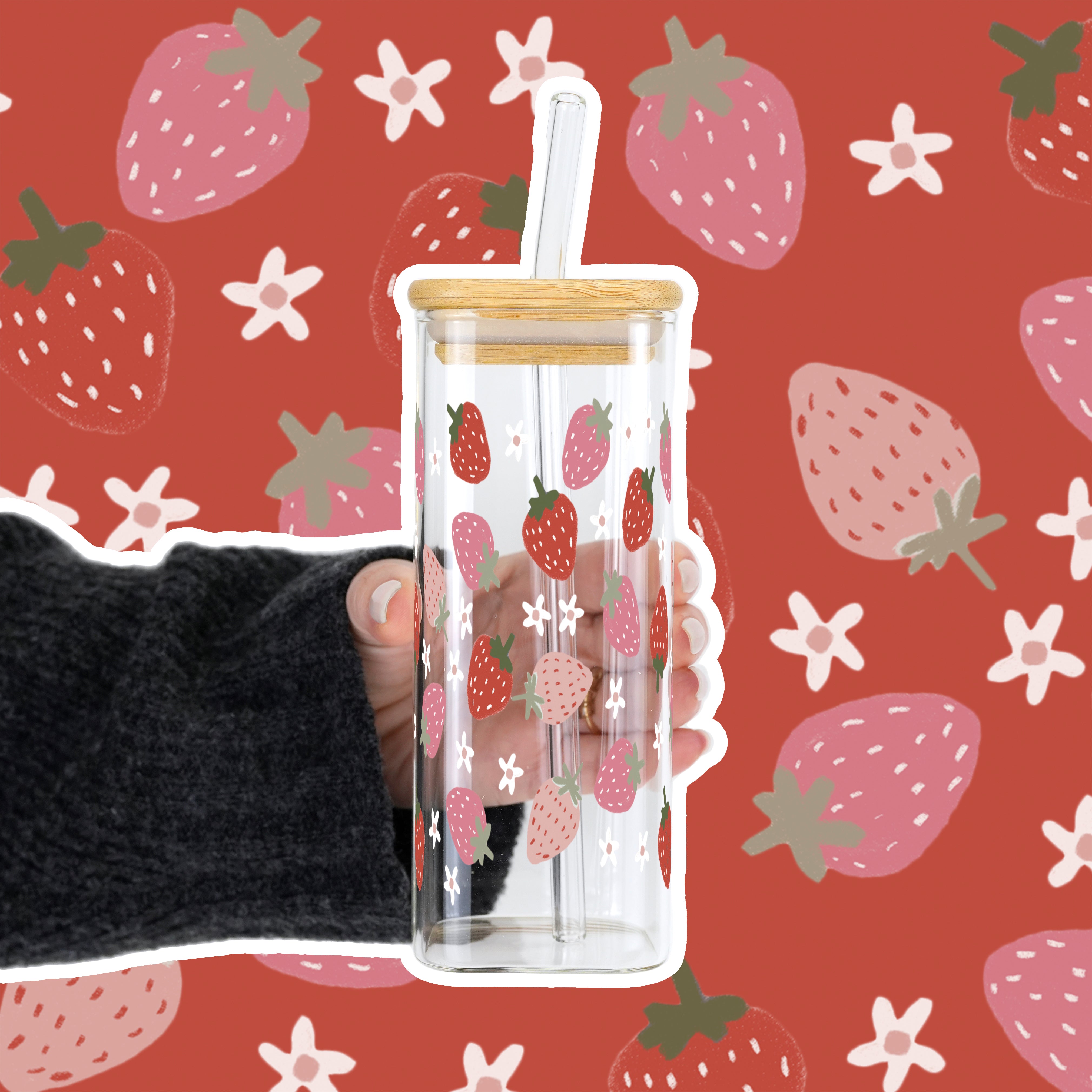 Spring Strawberries Cup with Lid and Straw