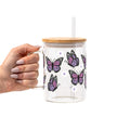 Butterfly Daisy Glass Cup, Mug & Tumbler with Lid and Straw