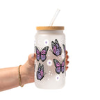 Butterfly Daisy Glass Cup, Mug & Tumbler with Lid and Straw