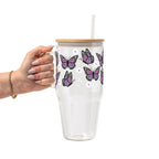 Butterfly Daisy Glass Cup, Mug & Tumbler with Lid and Straw