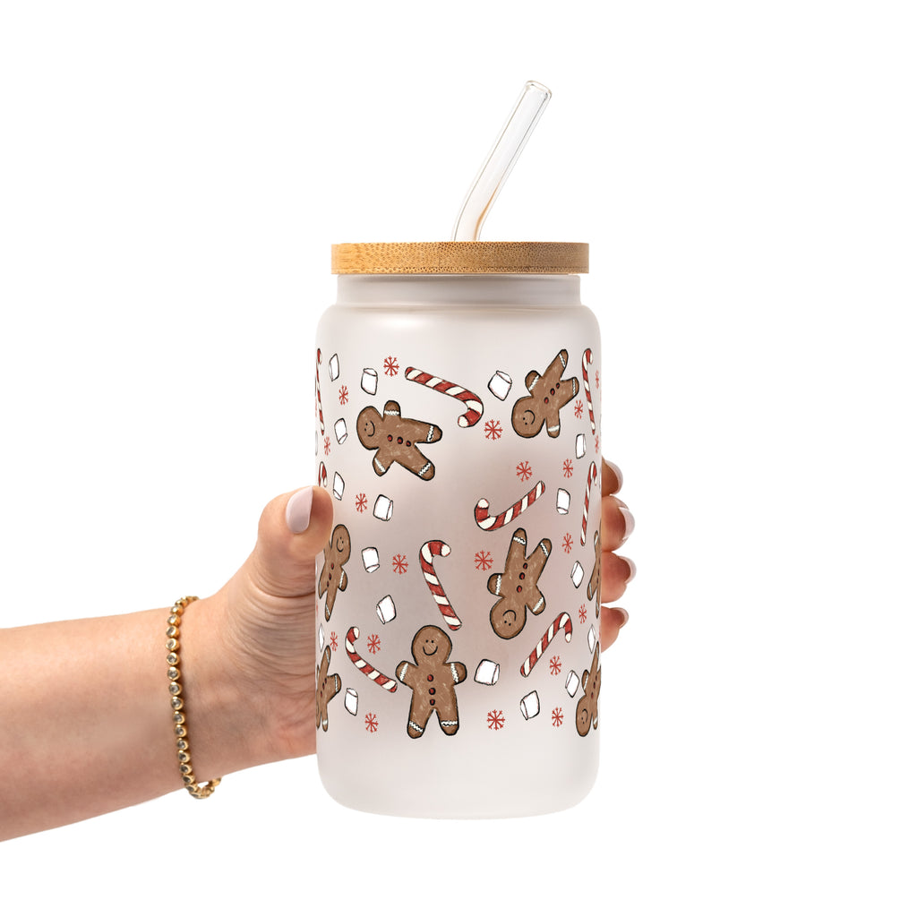 Christmas Gingerbread Candy Glass Cup, Mug & Tumbler with Lid and Straw