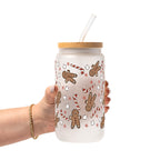 Christmas Gingerbread Candy Glass Cup, Mug & Tumbler with Lid and Straw