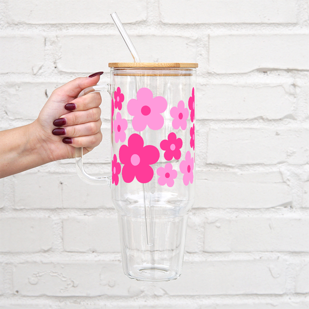 Pink Daisies 40oz  Tumbler With Lid and Straw