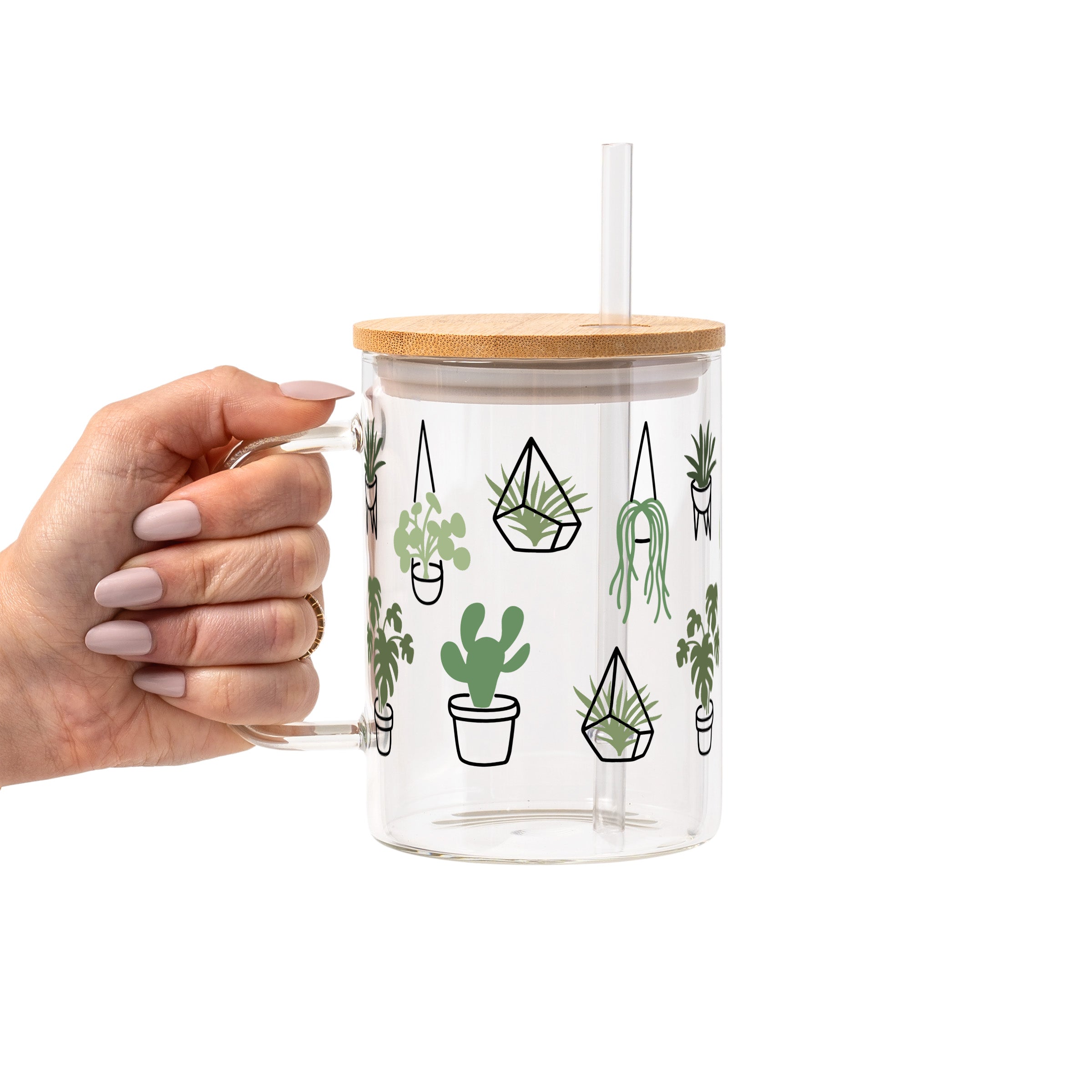 Botanical Greenery Plant Lover Glass Cup, Mug & Tumbler with Lid and Straw