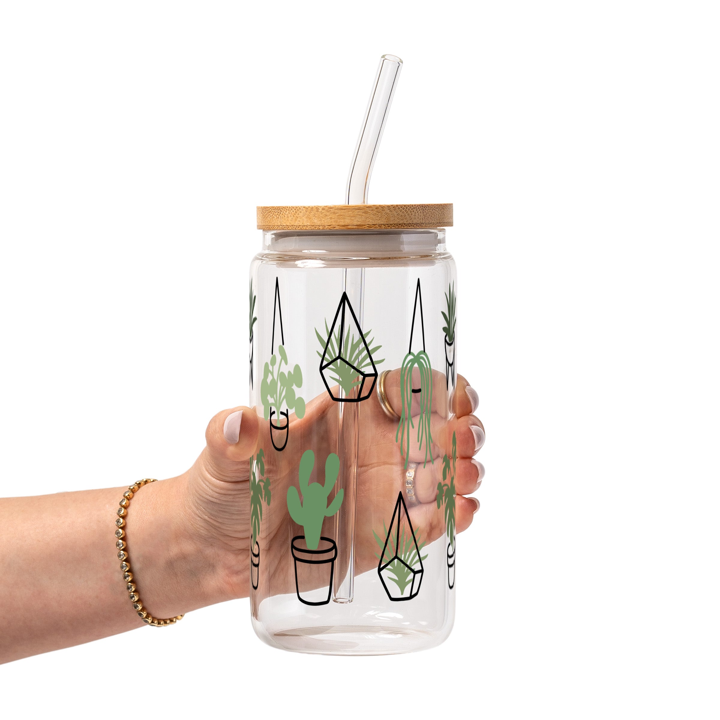 Botanical Greenery Plant Lover Glass Cup, Mug & Tumbler with Lid and Straw