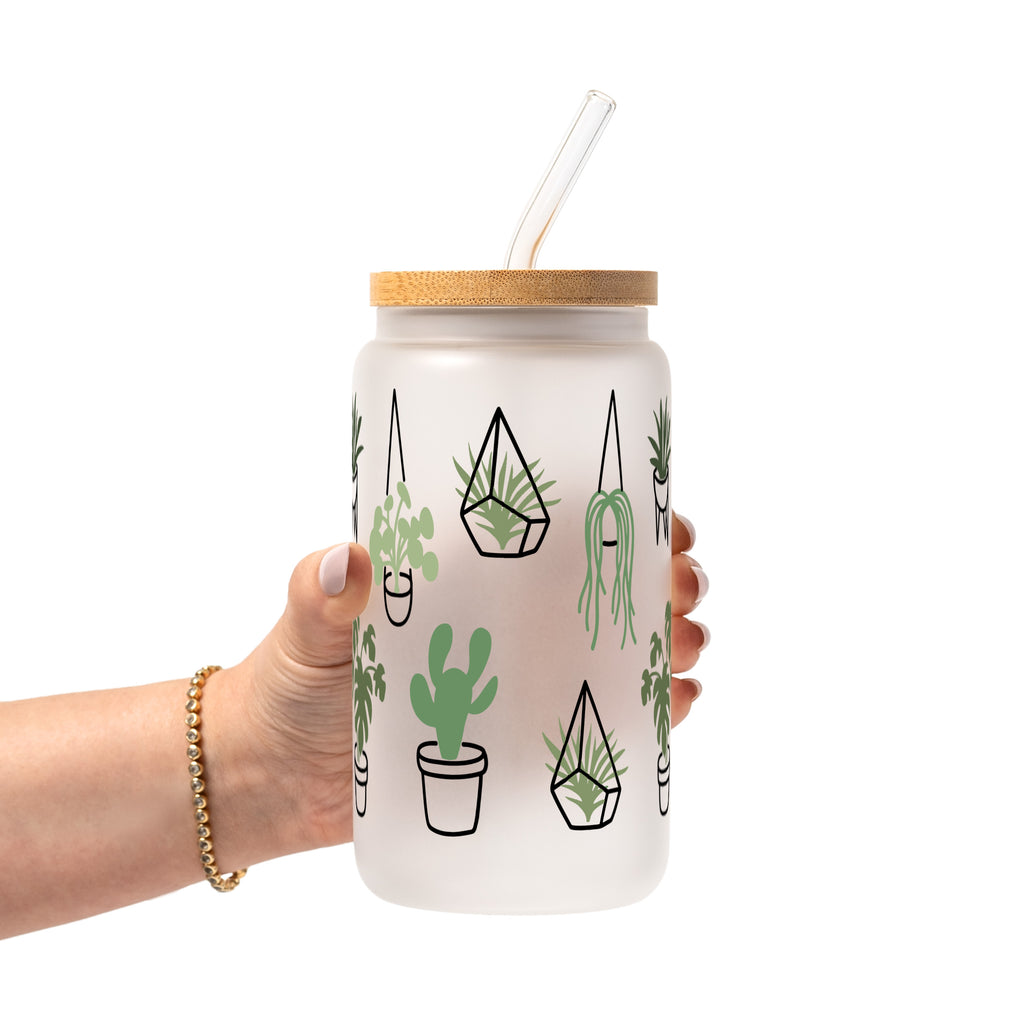 Botanical Greenery Plant Lover Glass Cup, Mug & Tumbler with Lid and Straw
