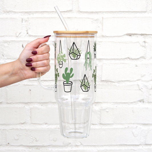 Plants 40oz Glass Tumbler With Lid and Straw