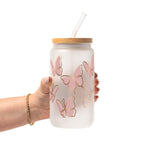 Pink Butterfly Glass Cup, Mug & Tumbler with Lid and Straw
