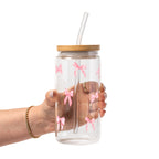 Coquette Pink Bow Glass Cup, Mug & Tumbler with Lid and Straw