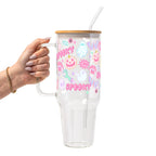 Pastel Pink Halloween Glass Cup, Mug & Tumbler with Lid and Straw