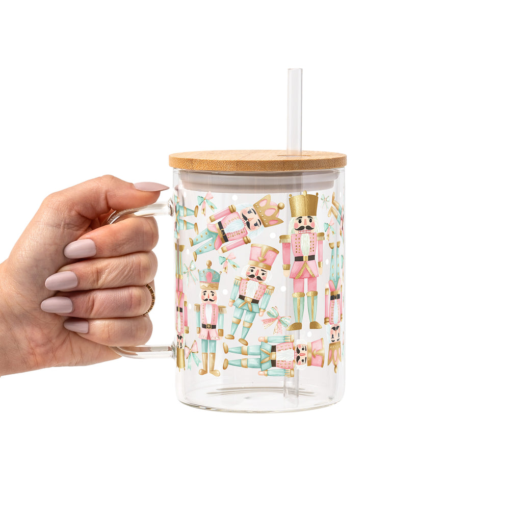Pink Nutcracker Christmas Glass Cup, Mug & Tumbler with Lid and Straw