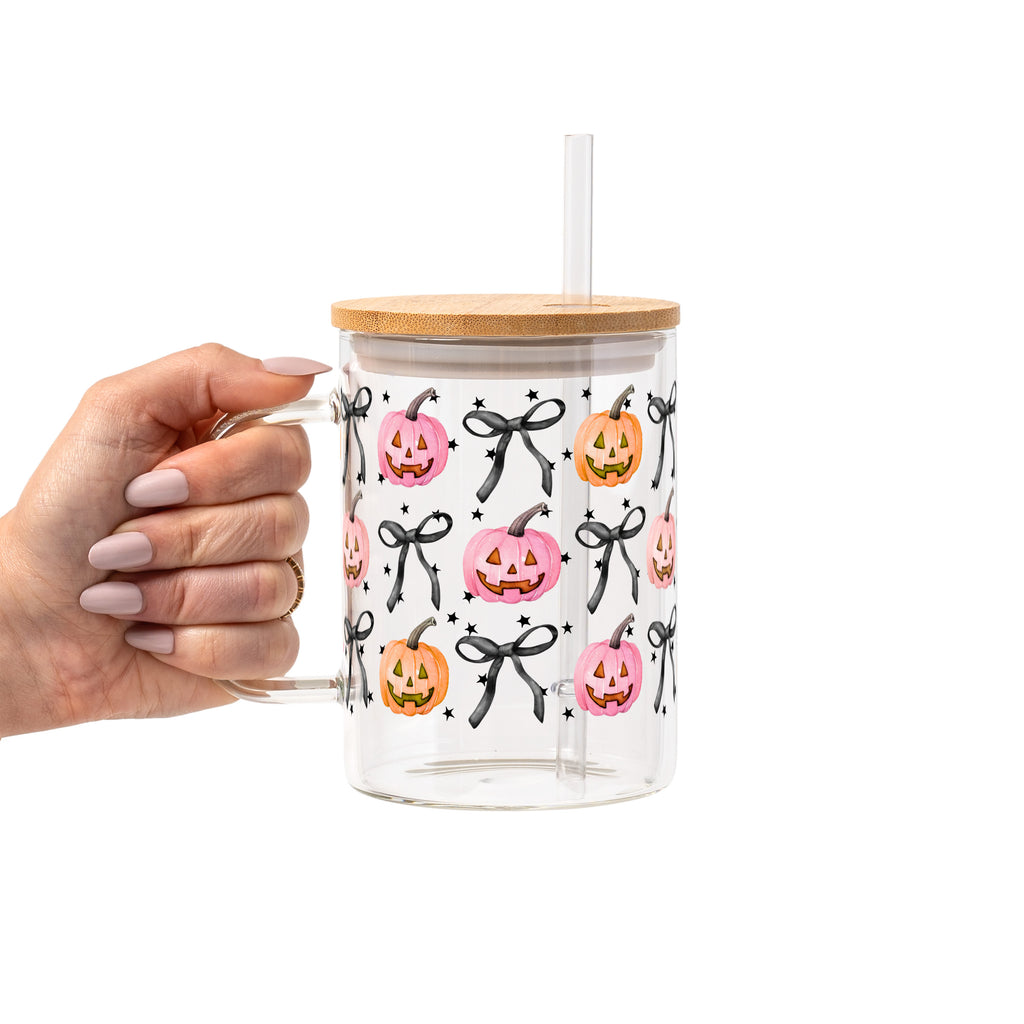 Halloween Coquette Pumpkins Glass Cup, Mug & Tumbler with Lid and Straw