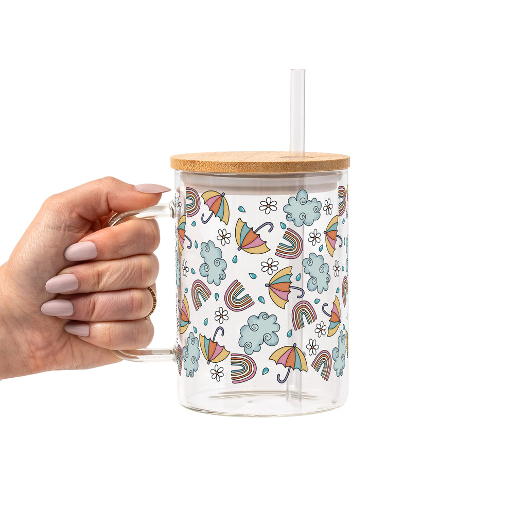 Spring Umbrella Aesthetic Glass Cup, Mug & Tumbler with Lid and Straw