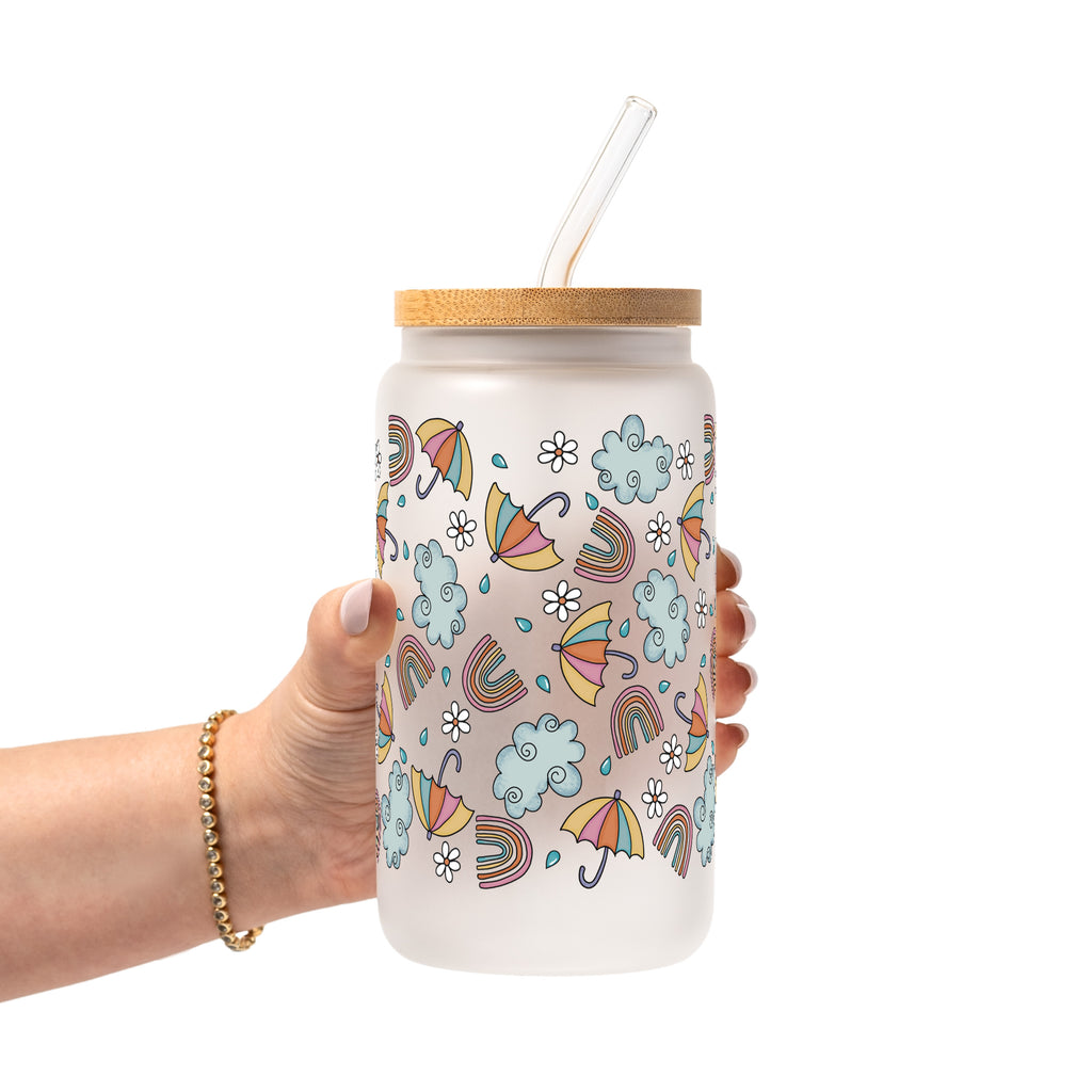 Spring Umbrella Aesthetic Glass Cup, Mug & Tumbler with Lid and Straw