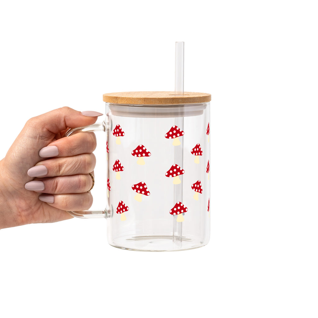 Red Mushroom Glass Cup, Mug & Tumbler with Lid and Straw