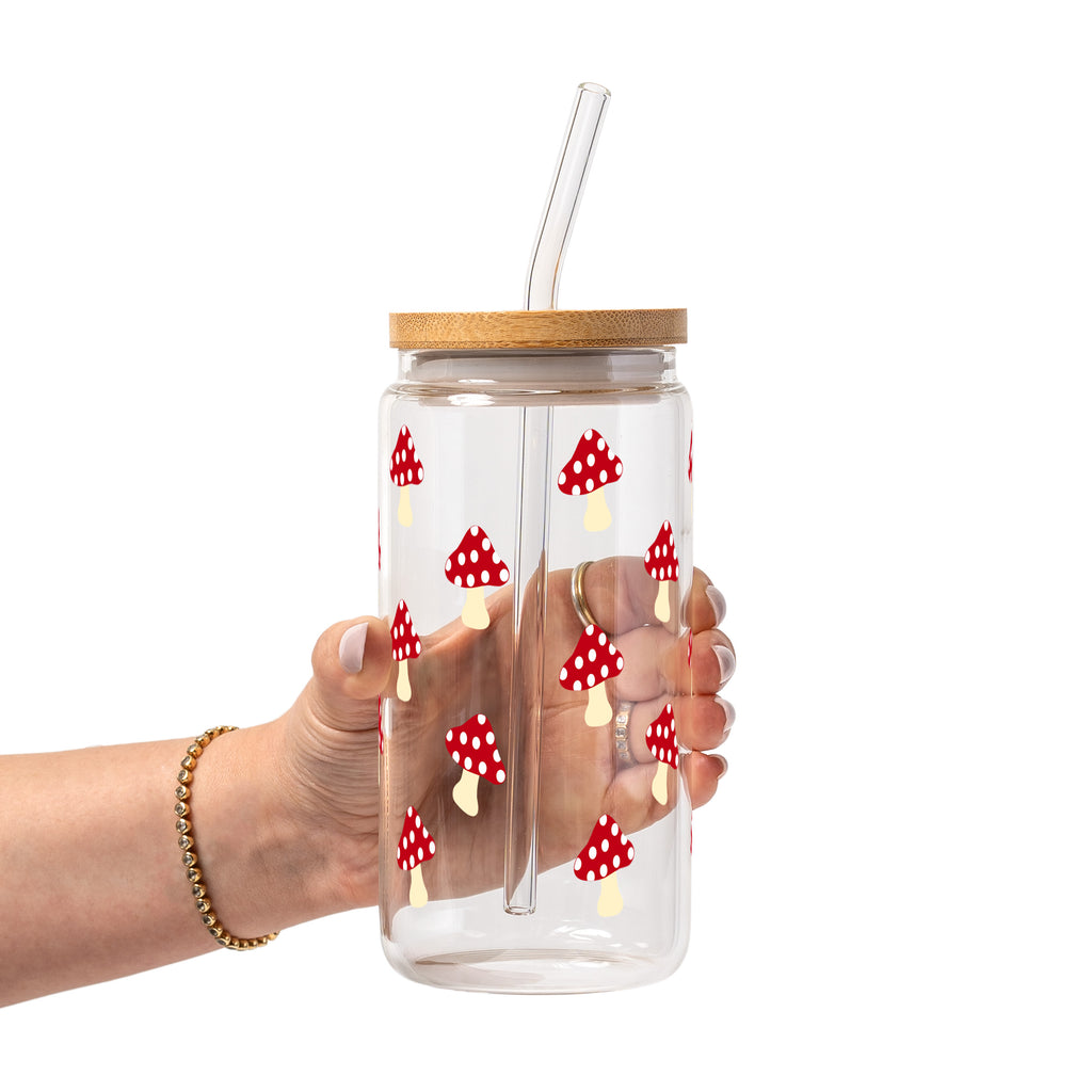 Red Mushroom Glass Cup, Mug & Tumbler with Lid and Straw