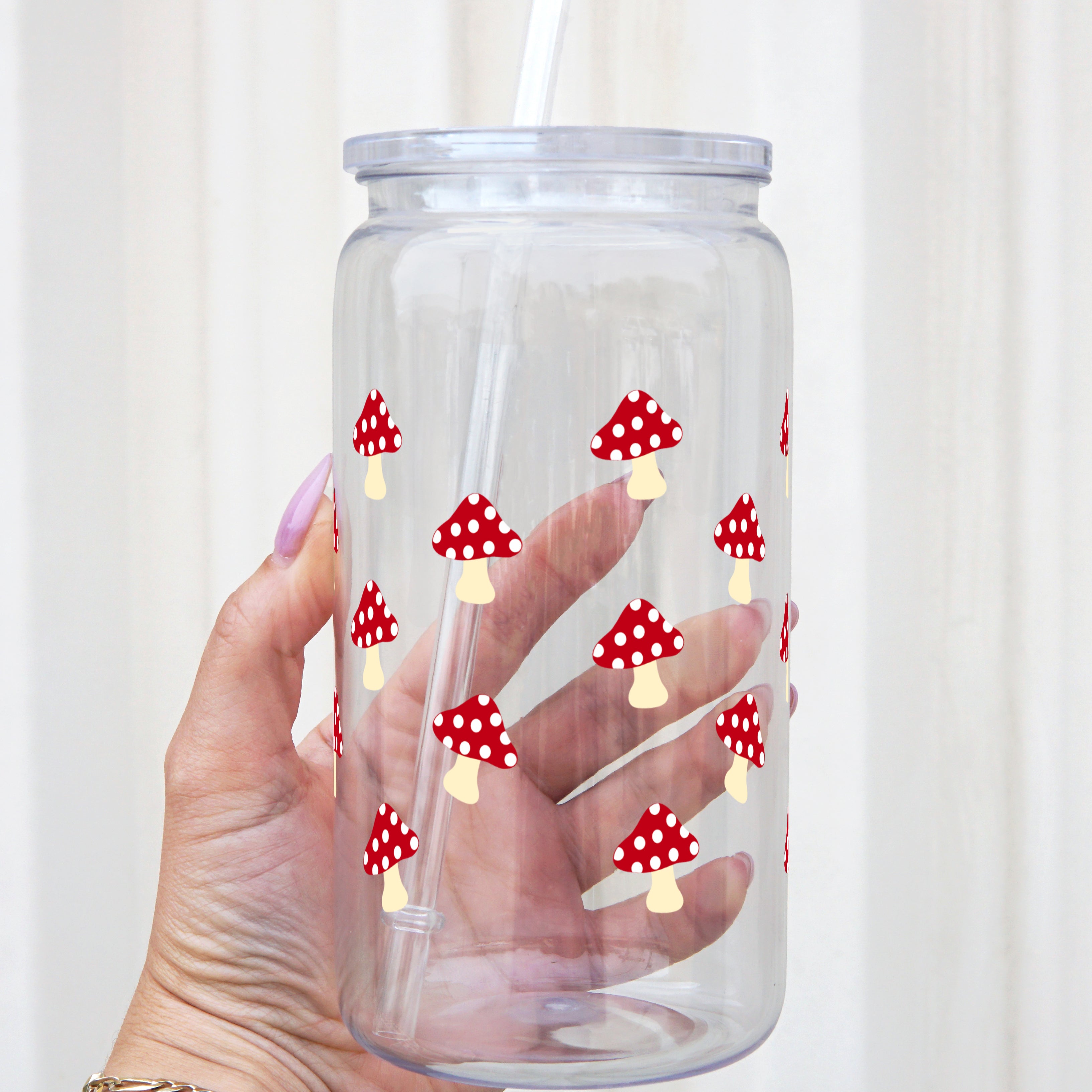 Mushroom Can Cup With Lid and Straw