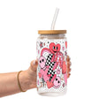 Retro Valentine Smiley Heart Glass Cup, Mug & Tumbler with Lid and Straw