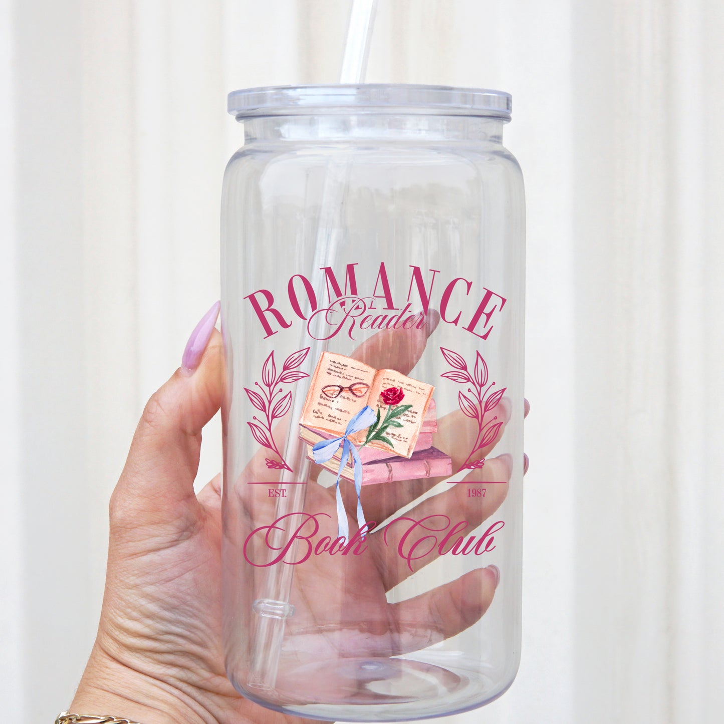 Romance Reader 16oz Acrylic Plastic Cup with Clear Lid