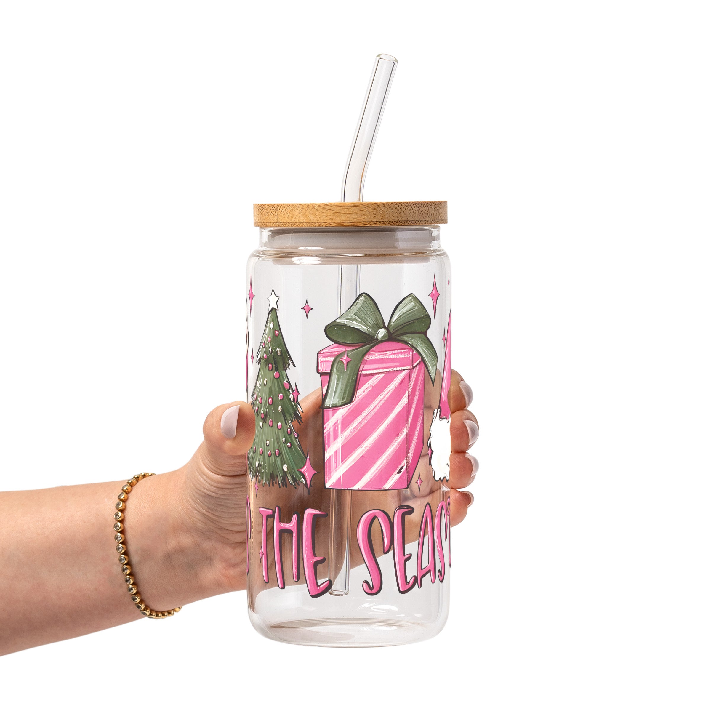 Tis The Season Christmas Glass Cup, Mug & Tumbler with Lid and Straw