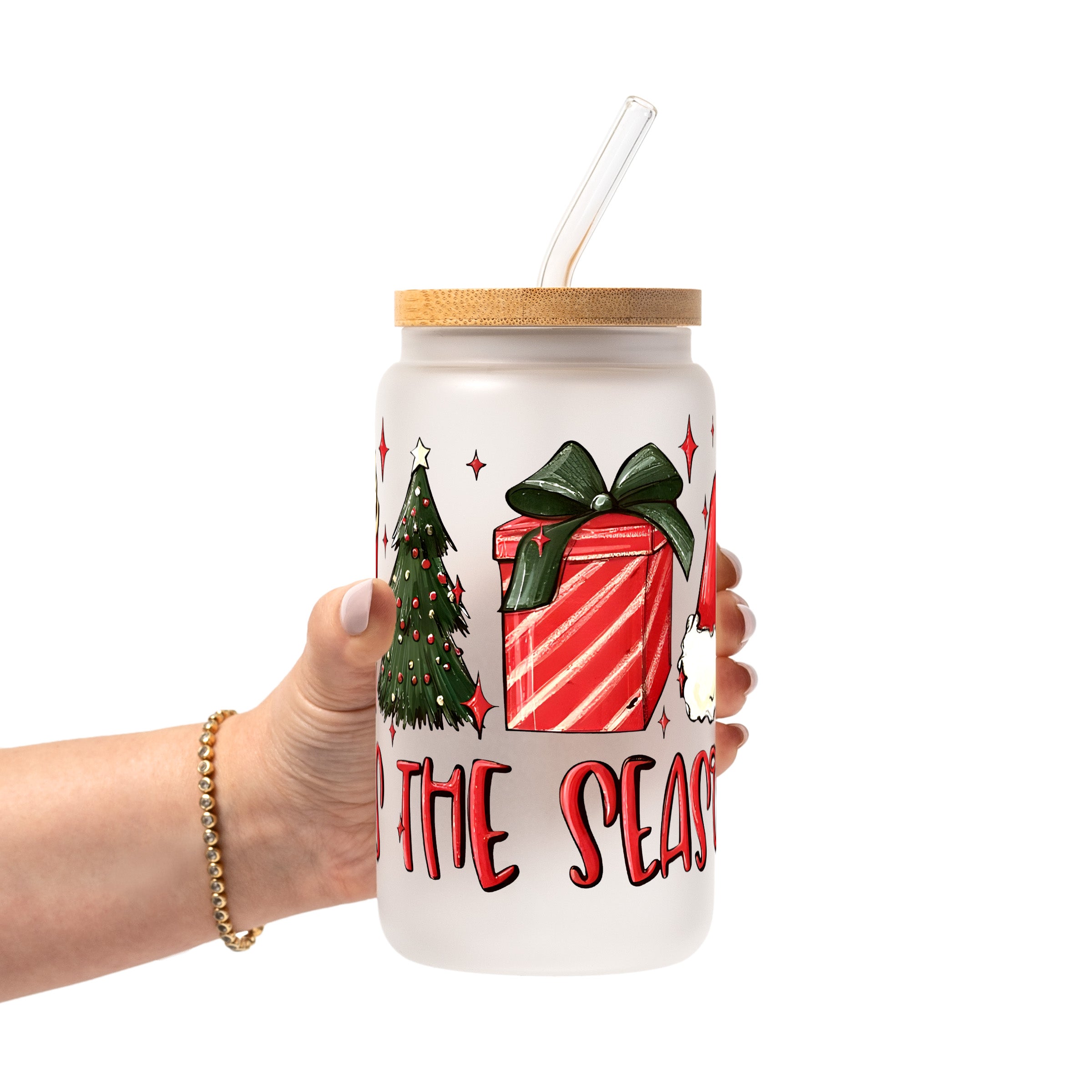 Tis The Season Christmas Glass Cup, Mug & Tumbler with Lid and Straw