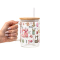 Sewing Florals Glass Cup, Mug & Tumbler with Lid and Straw