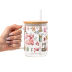 Sewing Florals Glass Cup, Mug & Tumbler with Lid and Straw