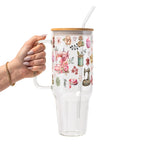 Sewing Florals Glass Cup, Mug & Tumbler with Lid and Straw
