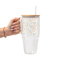 Floral Cute Goats Glass Cup, Mug & Tumbler with Lid and Straw