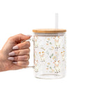 Floral Cute Goats Glass Cup, Mug & Tumbler with Lid and Straw