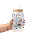 Blue Winter Glass Cup, Mug & Tumbler with Lid and Straw