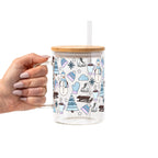 Blue Winter Glass Cup, Mug & Tumbler with Lid and Straw