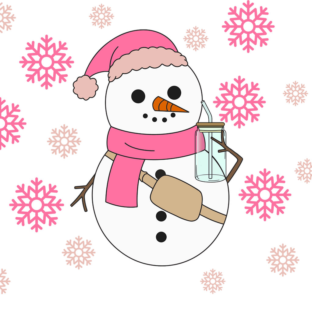 Boujee Pink Snowman Glass Cup, Mug & Tumbler with Lid and Straw