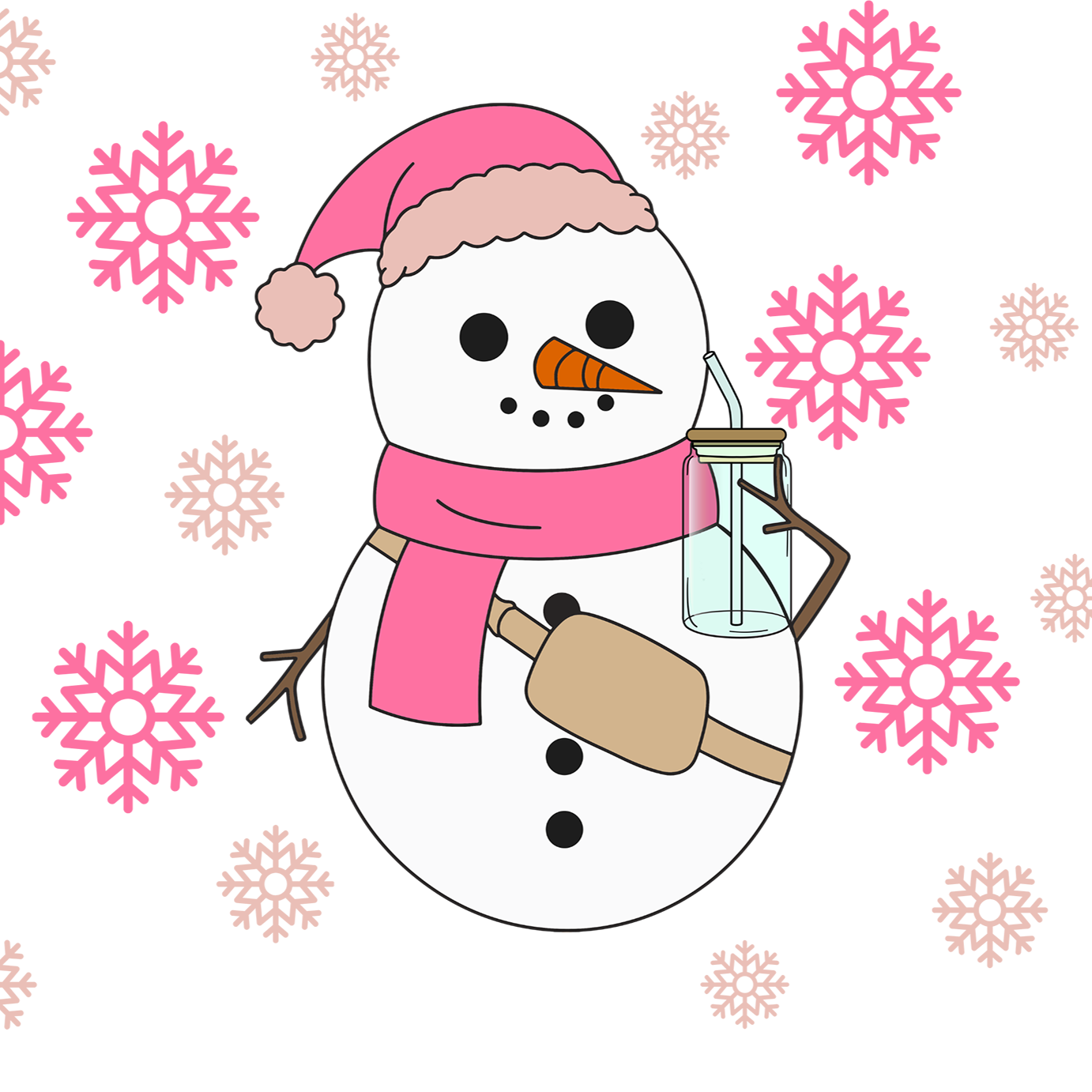 Boujee Pink Snowman Glass Cup, Mug & Tumbler with Lid and Straw