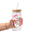 Boujee Pink Snowman Glass Cup, Mug & Tumbler with Lid and Straw