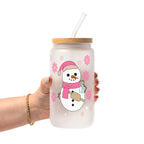 Boujee Pink Snowman Glass Cup, Mug & Tumbler with Lid and Straw