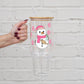 Boujee Snowman WIth Pink Snowflakes 40oz Glass Tumbler With Lid and Straw