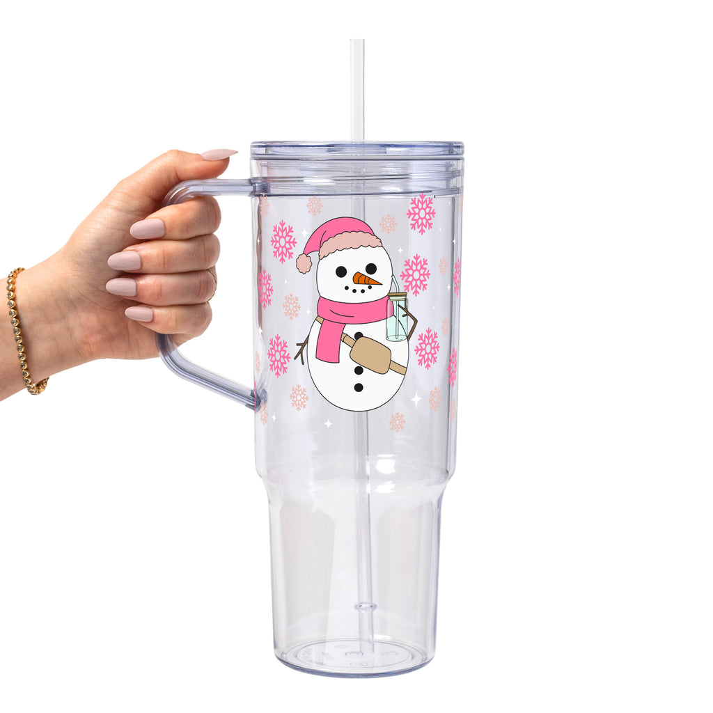 Boujee Pink Snowman Glass Cup, Mug & Tumbler with Lid and Straw