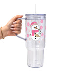 Boujee Pink Snowman Glass Cup, Mug & Tumbler with Lid and Straw