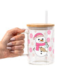 Boujee Pink Snowman Glass Cup, Mug & Tumbler with Lid and Straw