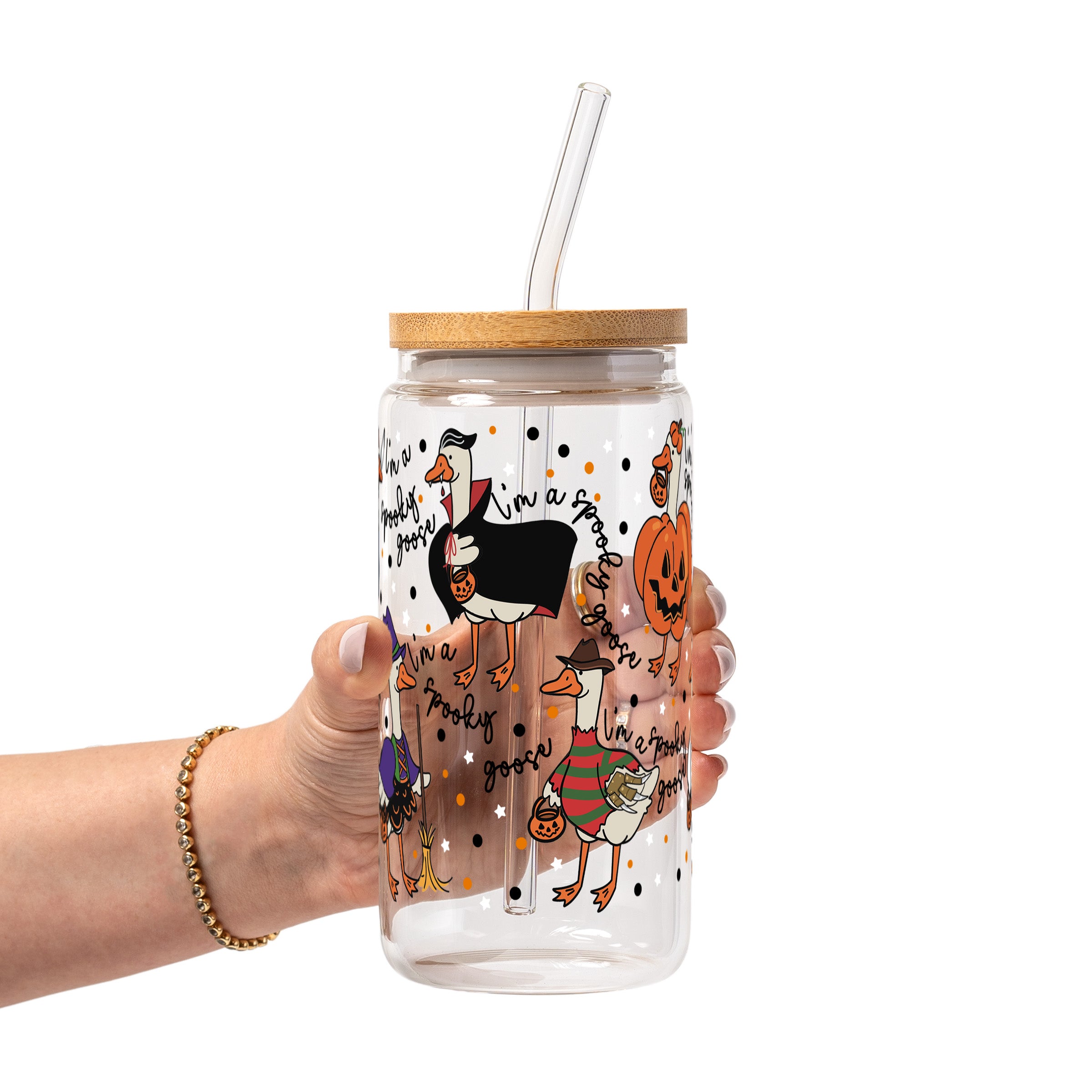 Spooky Goose Glass Cup, Mug & Tumbler with Lid and Straw