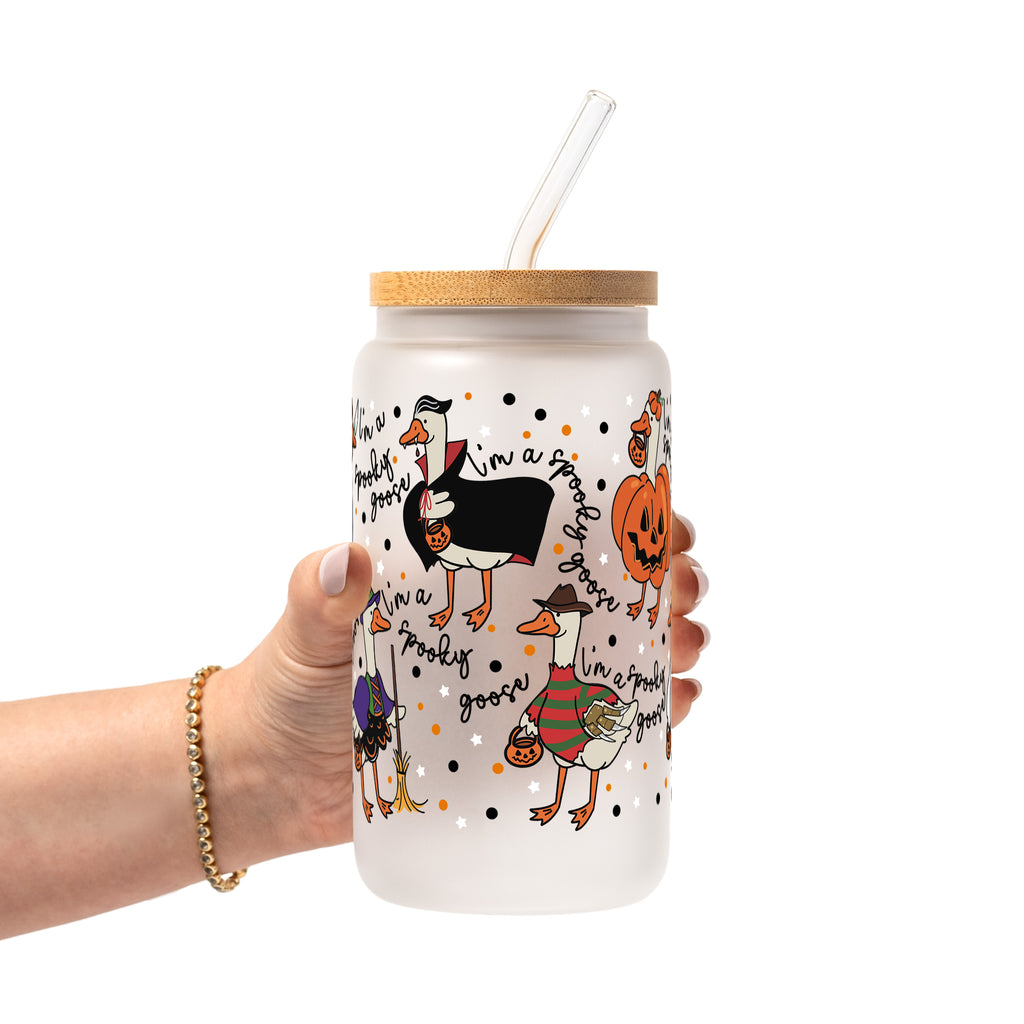 Spooky Goose Glass Cup, Mug & Tumbler with Lid and Straw