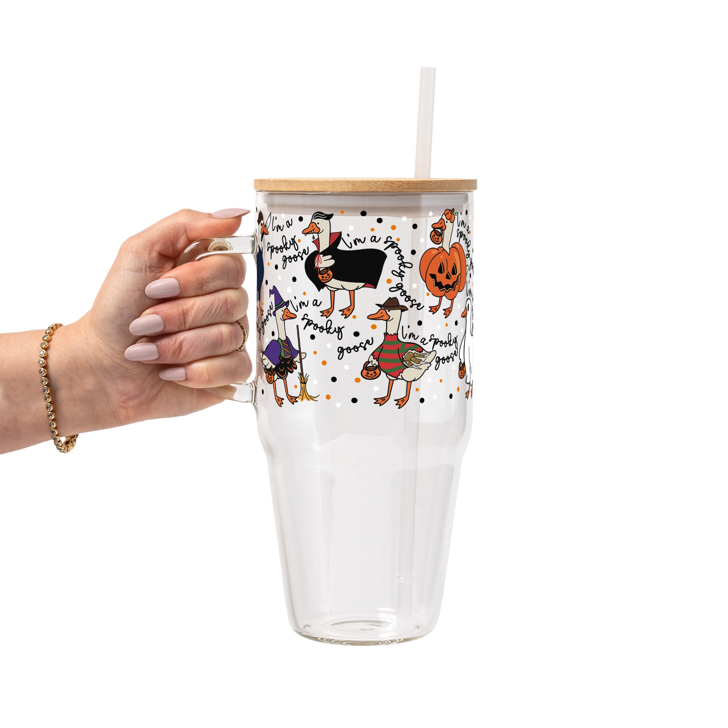 Spooky Goose Glass Cup, Mug & Tumbler with Lid and Straw